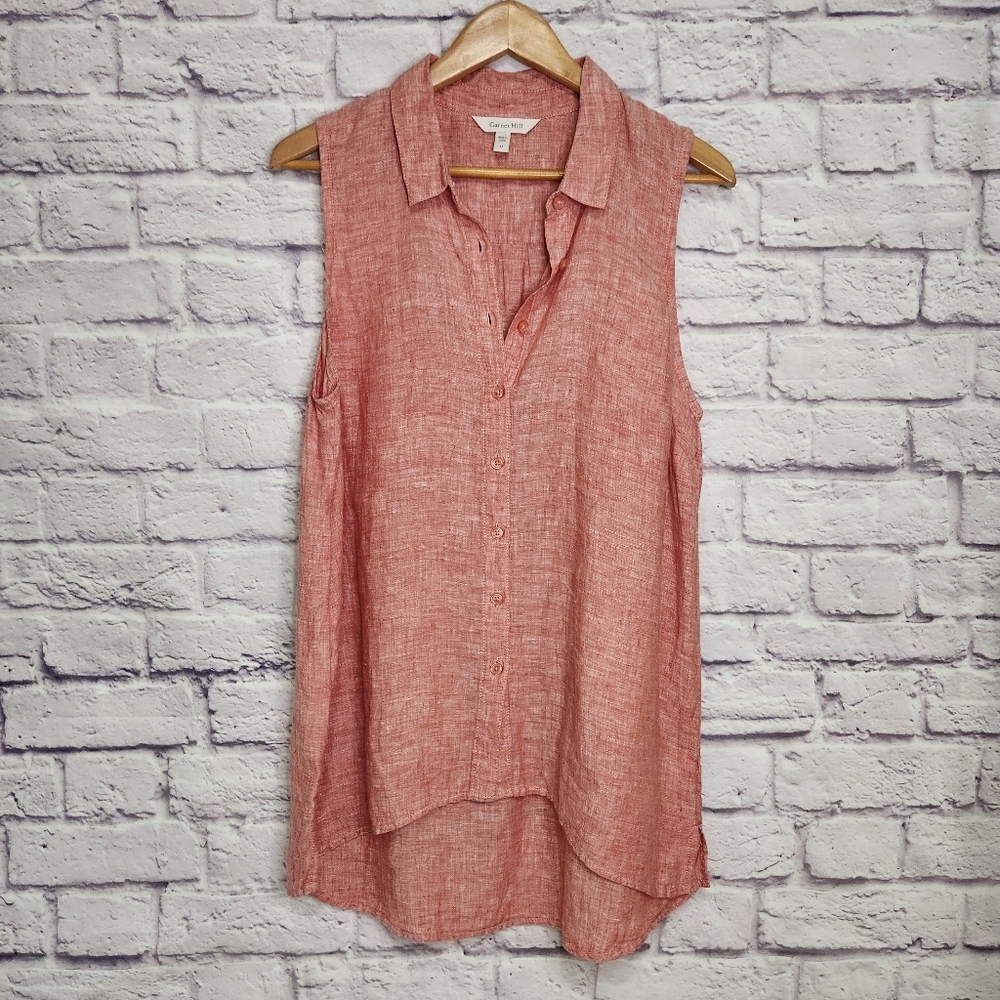 Garnet Hill Easy Linen Button-Down Tank Coral / Pink Womens Sz 14
